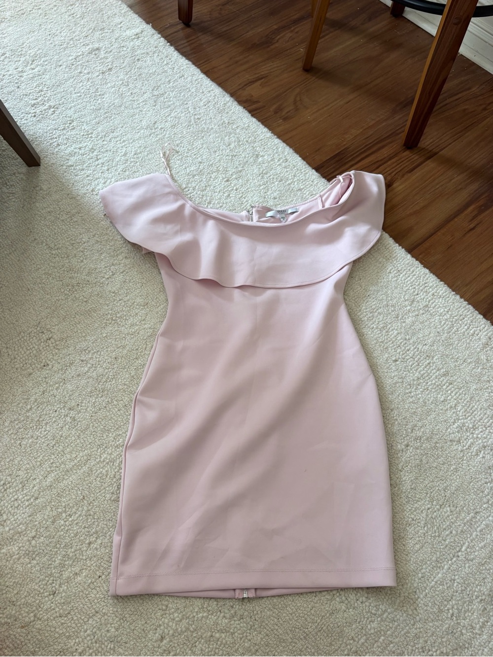Guess Off Shoulder Ruffle Dress in Light Pink